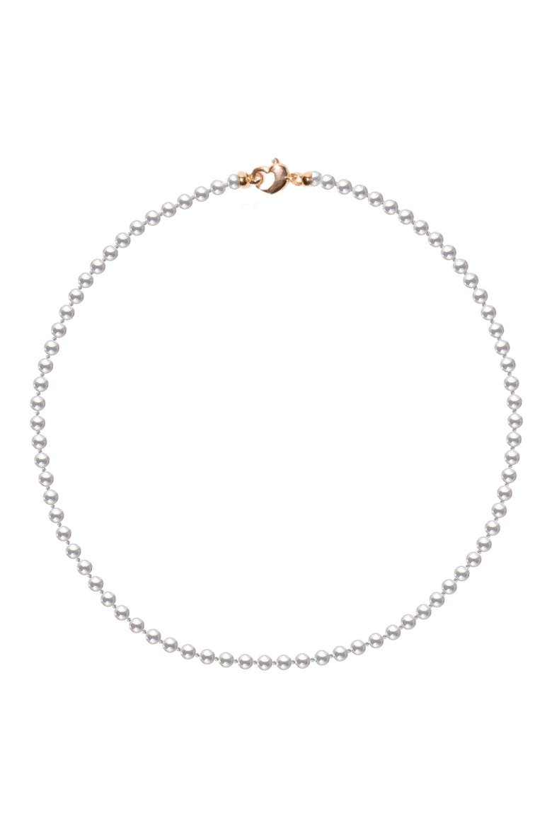 Akoya Pearl 14k Rose Gold Heart Clasp Necklace, Main, color, WHITE PEARL