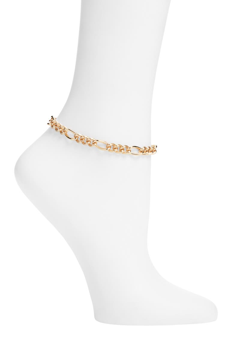 Textured Curb Chain Anklet, Main, color, GOLD
