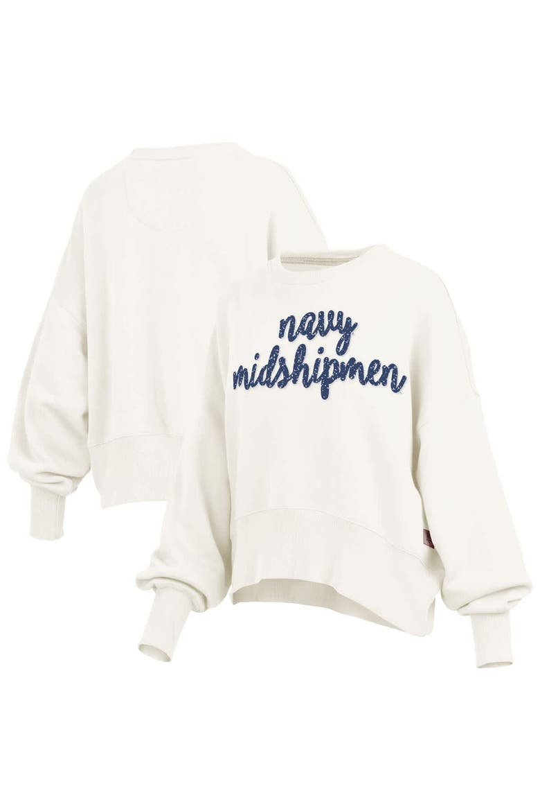 Women's Pressbox Cream Navy Midshipmen Oversized Chelsea Waist Length Pullover Sweatshirt, Main, color, Cream