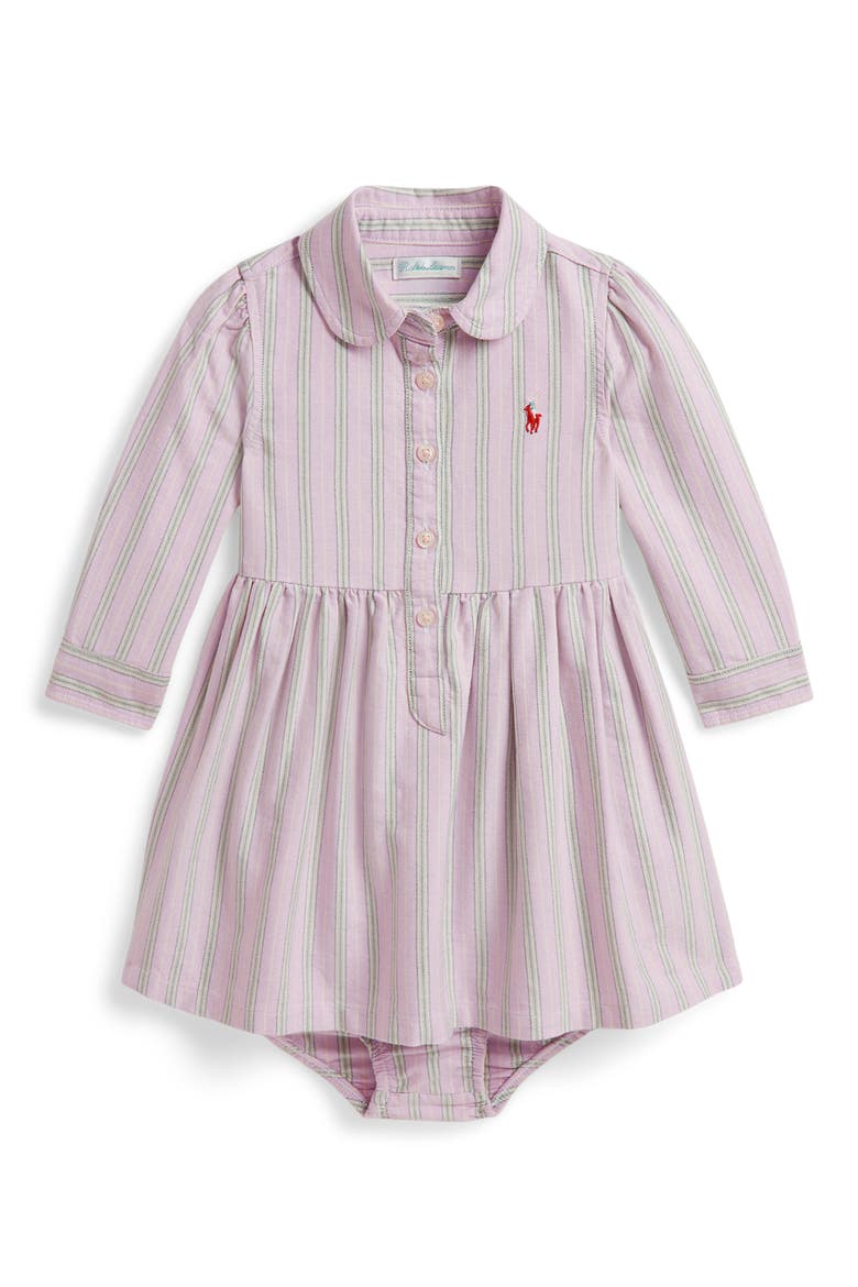 Kids' Striped Oxford Dress & Bloomers Set, Main, color, LAVENDER GREEN MULTI