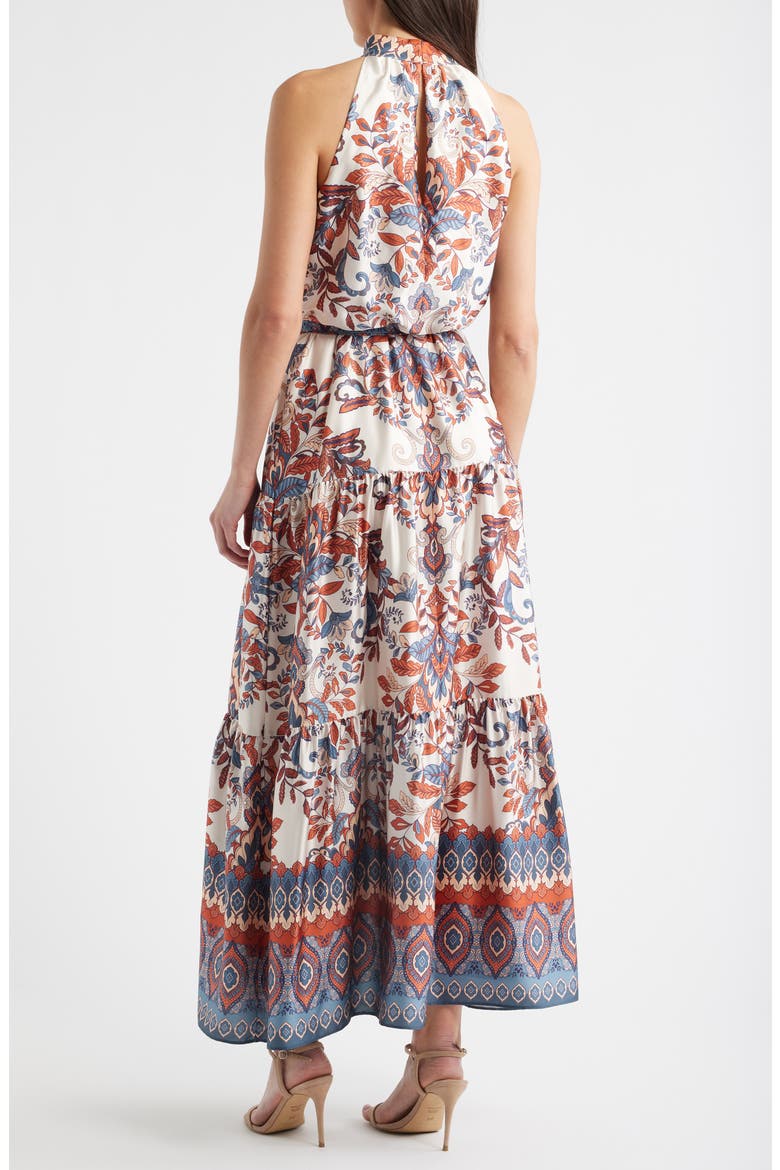 Sleeveless Tiered Mock Neck Waist Tie Dress, Alternate, color, IVORY MULTI