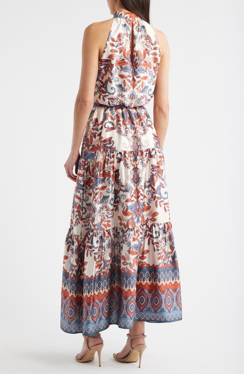 Julia Jordan Sleeveless Tiered Mock Neck Waist Tie Dress, Alternate, color, Ivory Multi