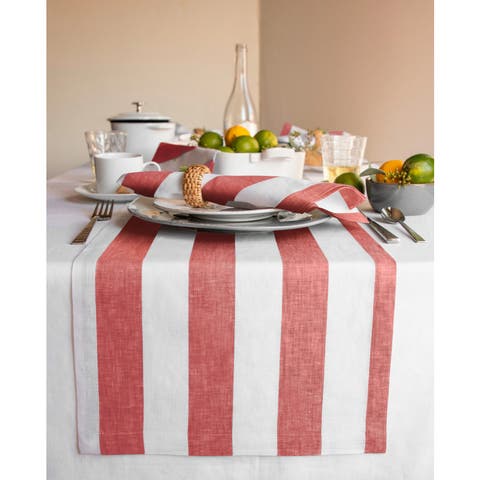 Linen Table Runner for Dining Table, Holiday and Everyday Table Decor - Cabana Stripe