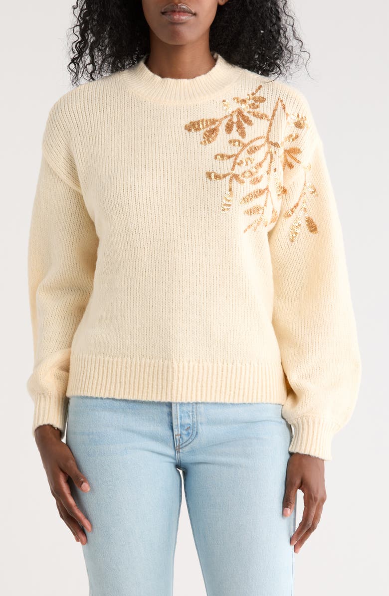Nicole Miller Sequin Embellished Sweater, Main, color, Ivory Gold