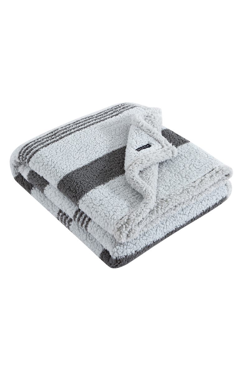 Nautica Saltmarsh Faux Shearling Throw Blanket, Main, color, Grey