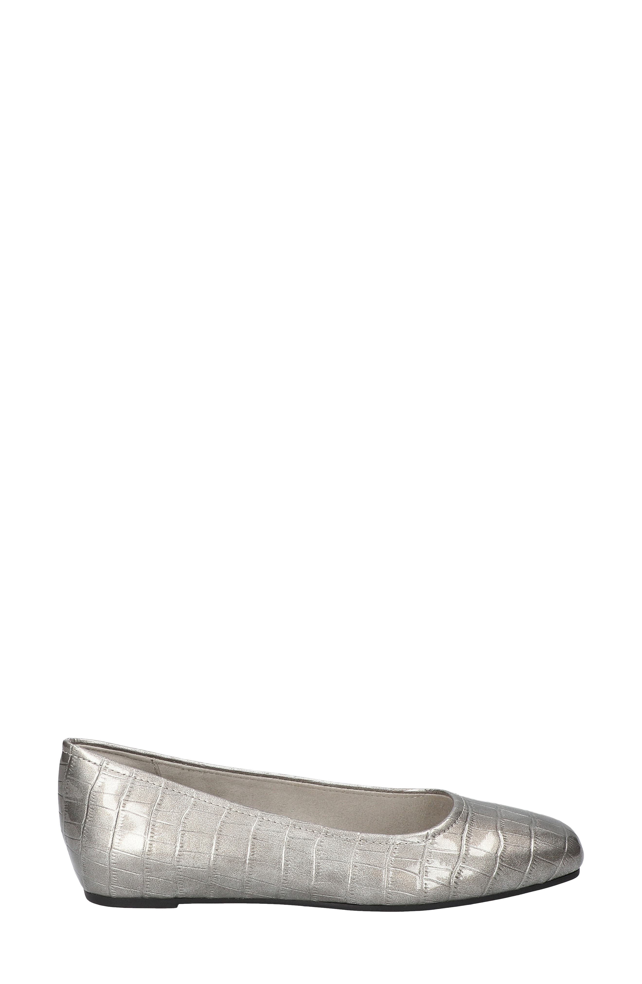 Crescent Faux Leather Skimmer Flat, Alternate, color, SILVER PATENT CROCO