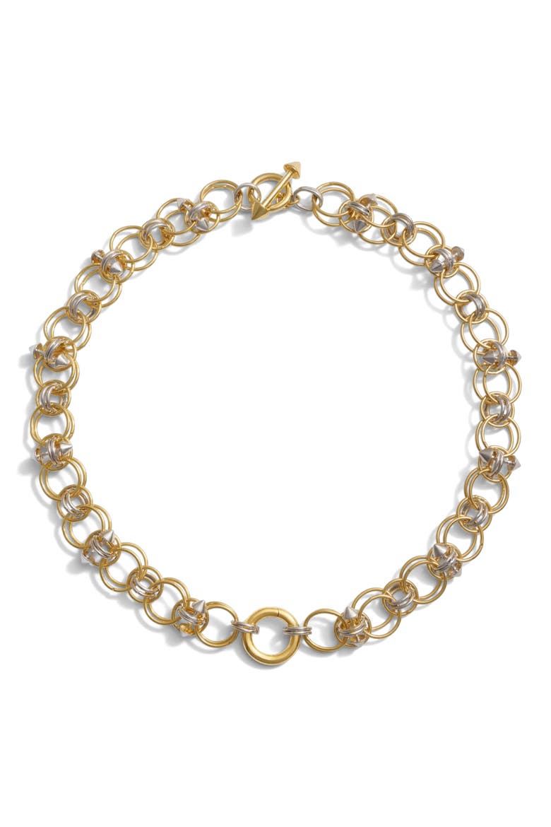 Chain Mail Toggle Charm Collar, Main, color, GOLD VERMEIL/STERLING SILVER