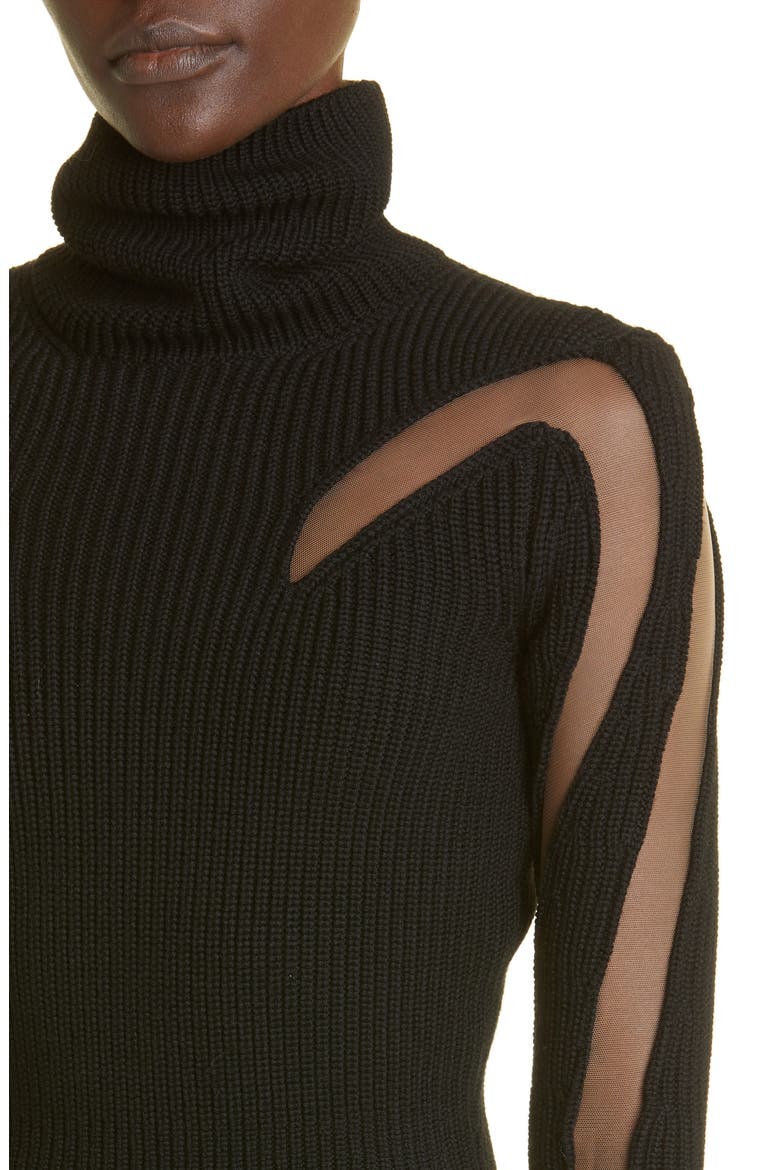 Harmony Crop Illusion Panel Wool Blend Rib Sweater, Alternate, color, BEIGE/BLACK