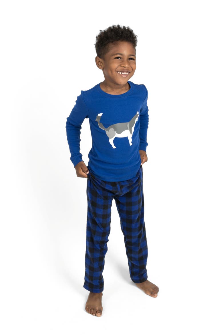 2-pc. Cotton Top & Fleece Pants Holiday Pajama Set, Main, color, BLUE