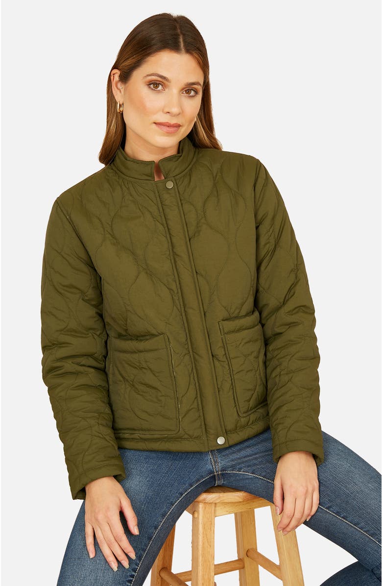 Yumi Short Quilted Jacket, Main, color, Green