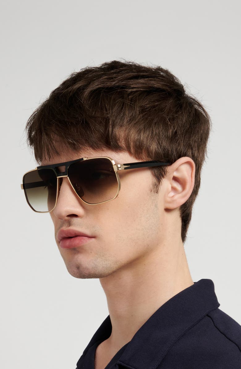 David Beckham Eyewear 61mm Gradient Navigator Sunglasses, Alternate, color, Gold Green/ Green Shaded