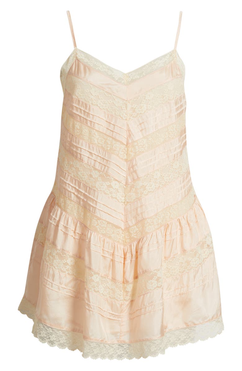 LoveShackFancy Bessette Lace Detail Silk Minidress, Alternate, color, 