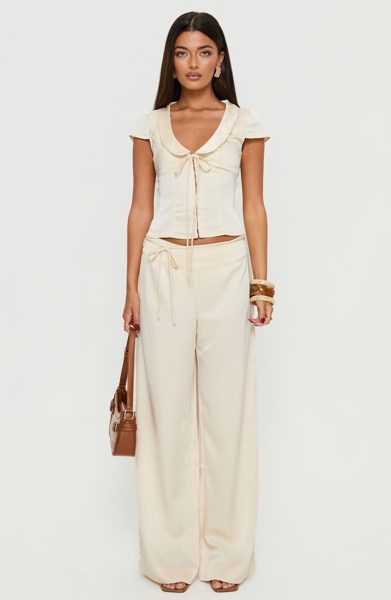 Princess Polly Aubrette Peter Pan Collar Satin Top, Alternate, color, Cream