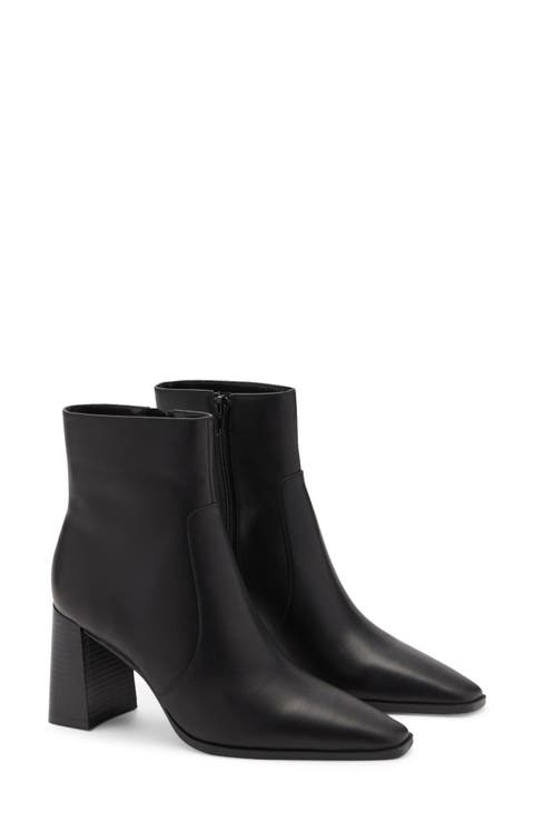 Block Heel Leather Bootie (Women)