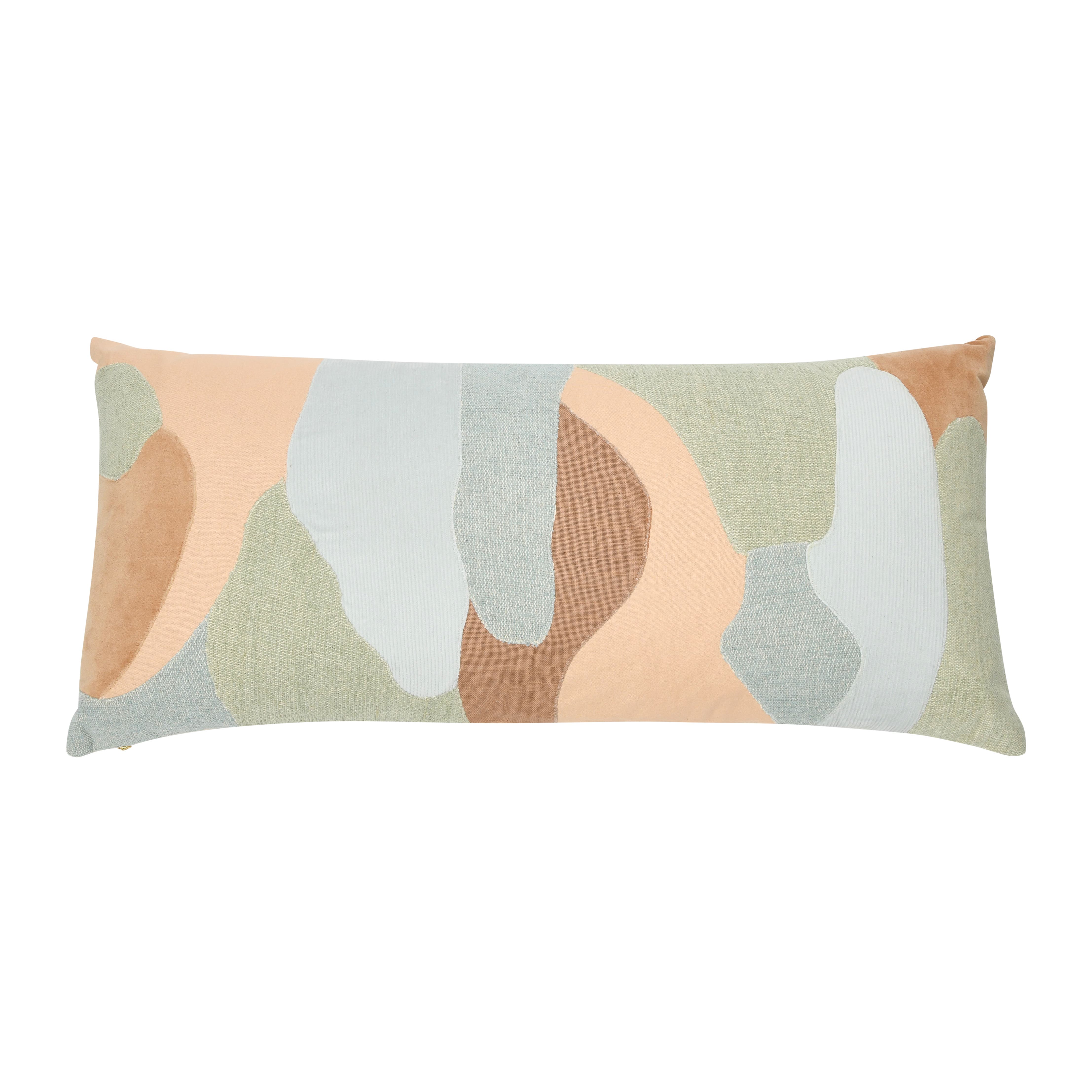 Storied Home Cotton Blend Patchwork Lumbar Pillow In Blue