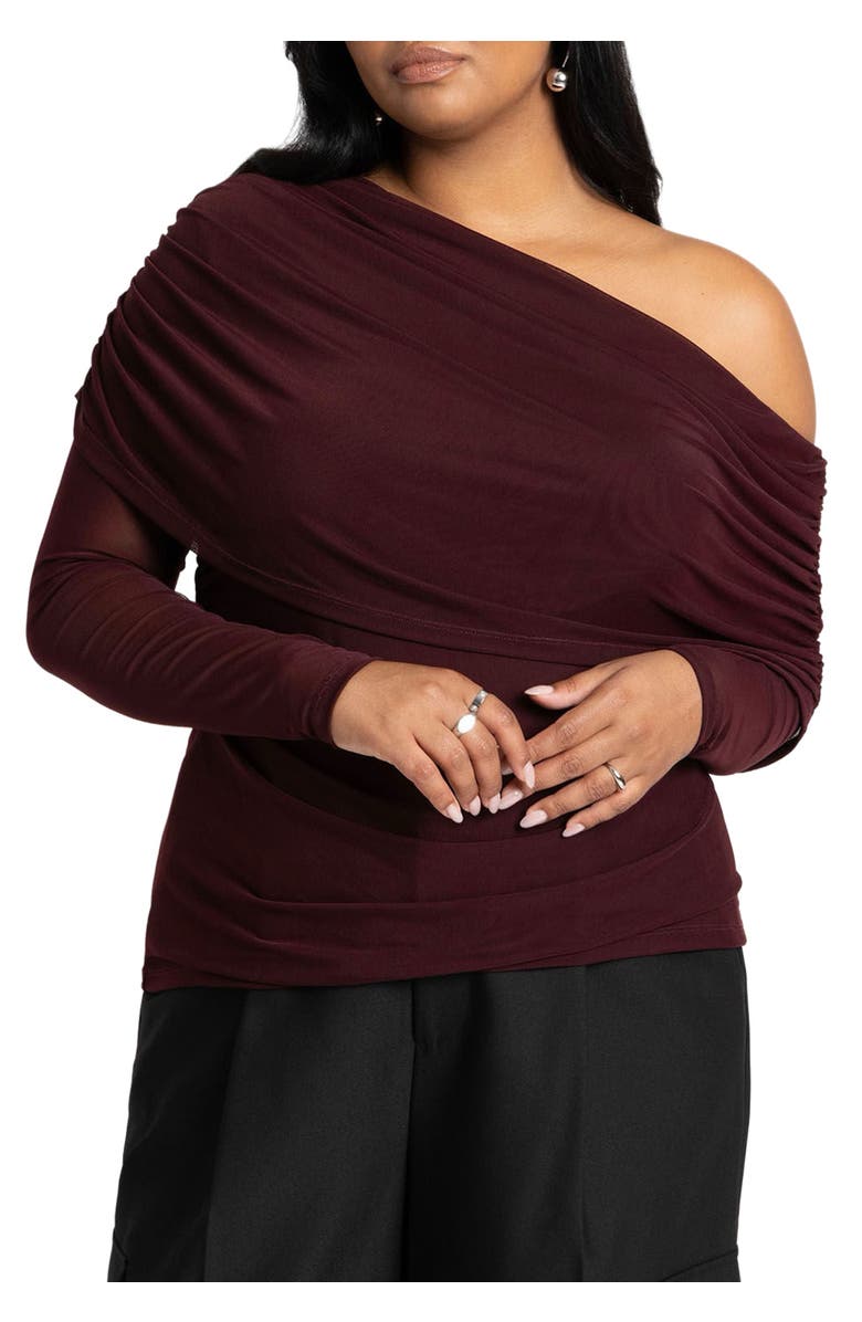 ELOQUII Foldover Drape Top, Main, color, Port Royale
