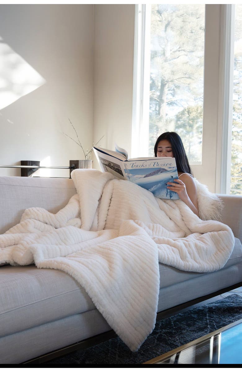 Sea To Me Blankets Malibu Meditation Faux Fur Throw Blanket, Alternate, color, Ivory