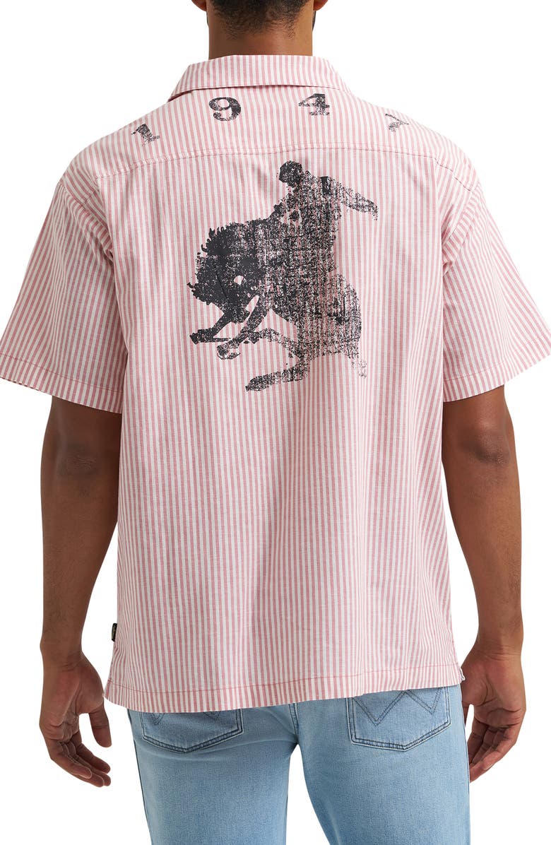 Wrangler Stripe Graphic Camp Shirt, Alternate, color, Dustry Rose