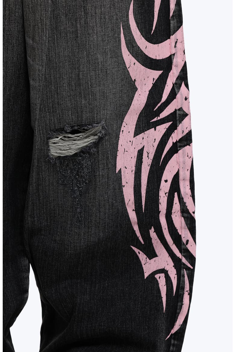 Colossus Pink Blade Oversize Distressed Jeans, Alternate, color, BLACK