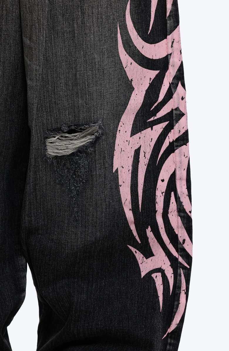 JADED LONDON Colossus Pink Blade Oversize Distressed Jeans, Alternate, color, Black