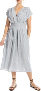 MAX STUDIO Stripe Cap Sleeve Front Tuck Midi Dress