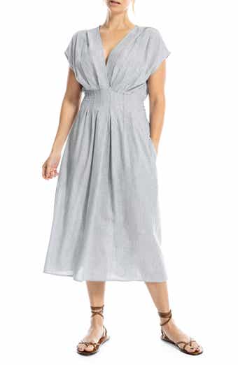 MAX STUDIO Stripe Cap Sleeve Front Tuck Midi Dress