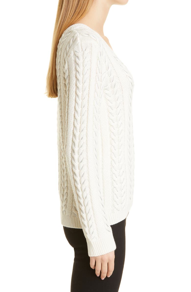 PAIGE Dorthea Metallic Cable Sweater, Alternate, color, Ivory W/ Silver Metallic