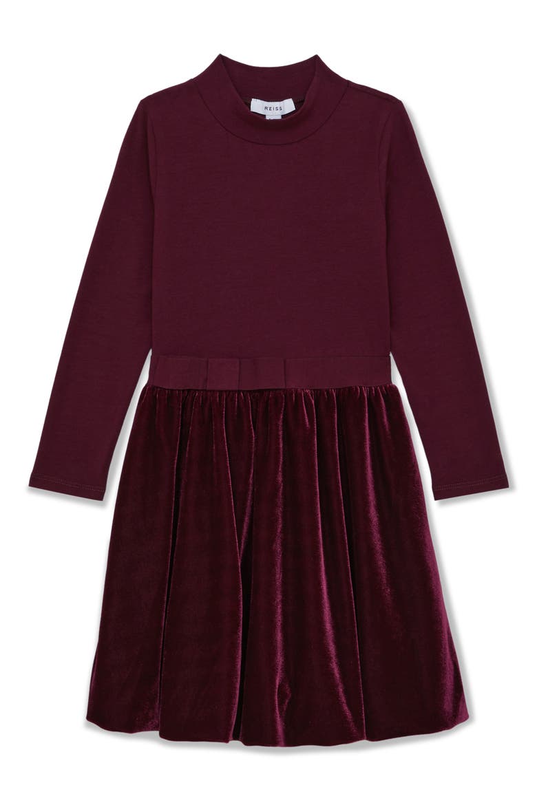 Kids' Bruna Long Sleeve Stretch Cotton Party Dress, Main, color, BURGUNDY