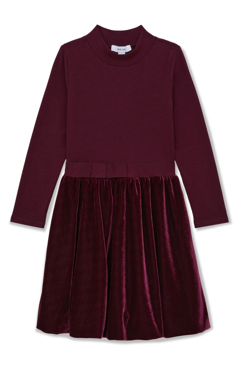 Reiss Kids' Bruna Long Sleeve Stretch Cotton Party Dress, Main, color, Burgundy
