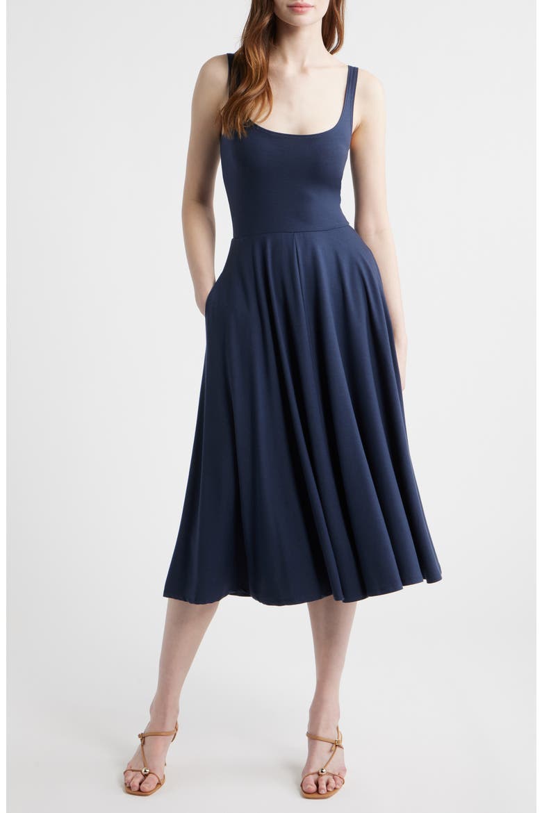 Rou Jersey Midi Dress, Main, color, MIDNIGHT