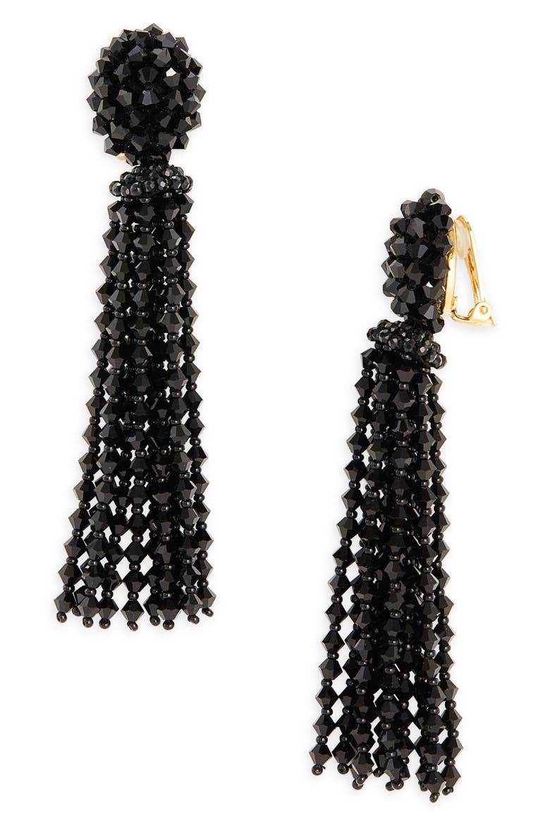 Beaded Tassel Drop Earrings, Main, color, JET