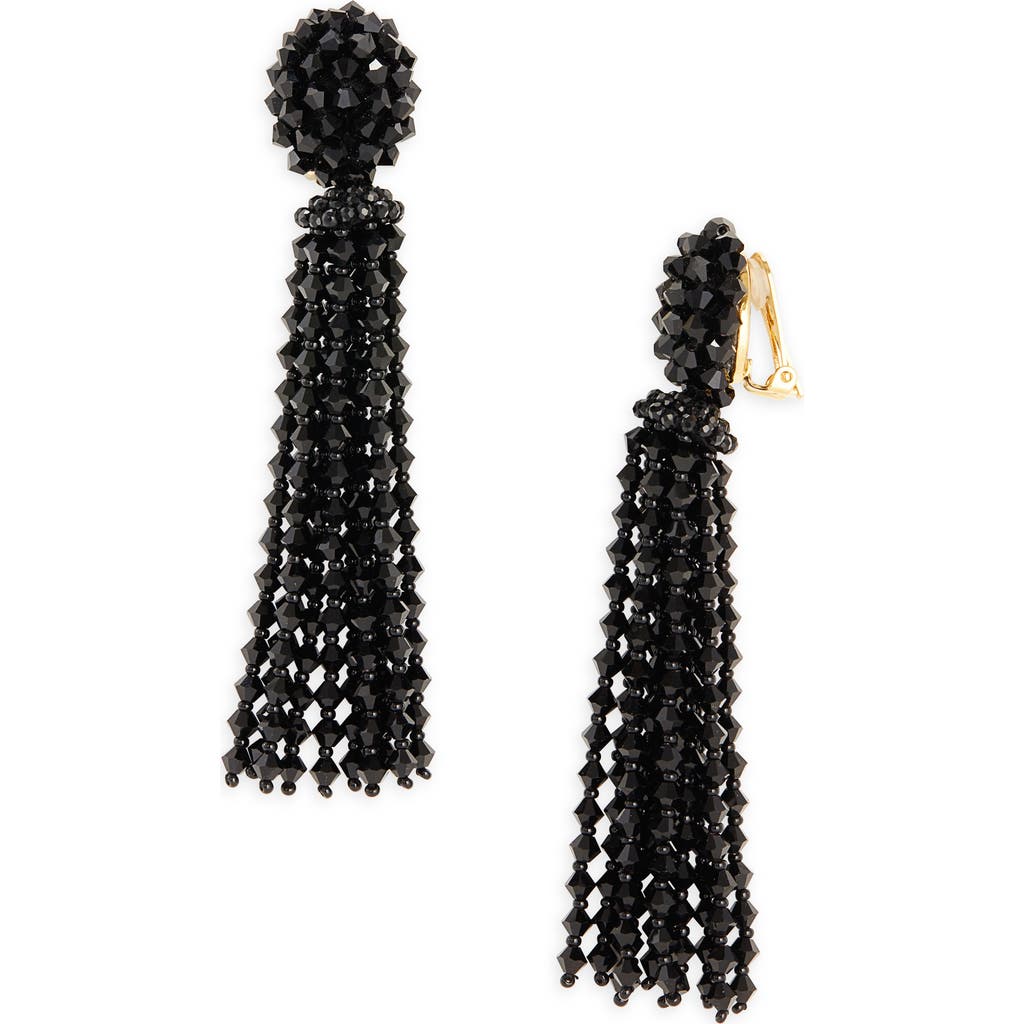 Oscar De La Renta Beaded Tassel Drop Earrings In Black