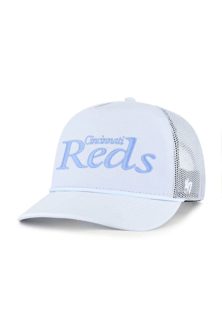 Men's '47 Light Blue Cincinnati Reds Foundation Script Hitch Adjustable Trucker Hat, Main, color, Light Blue
