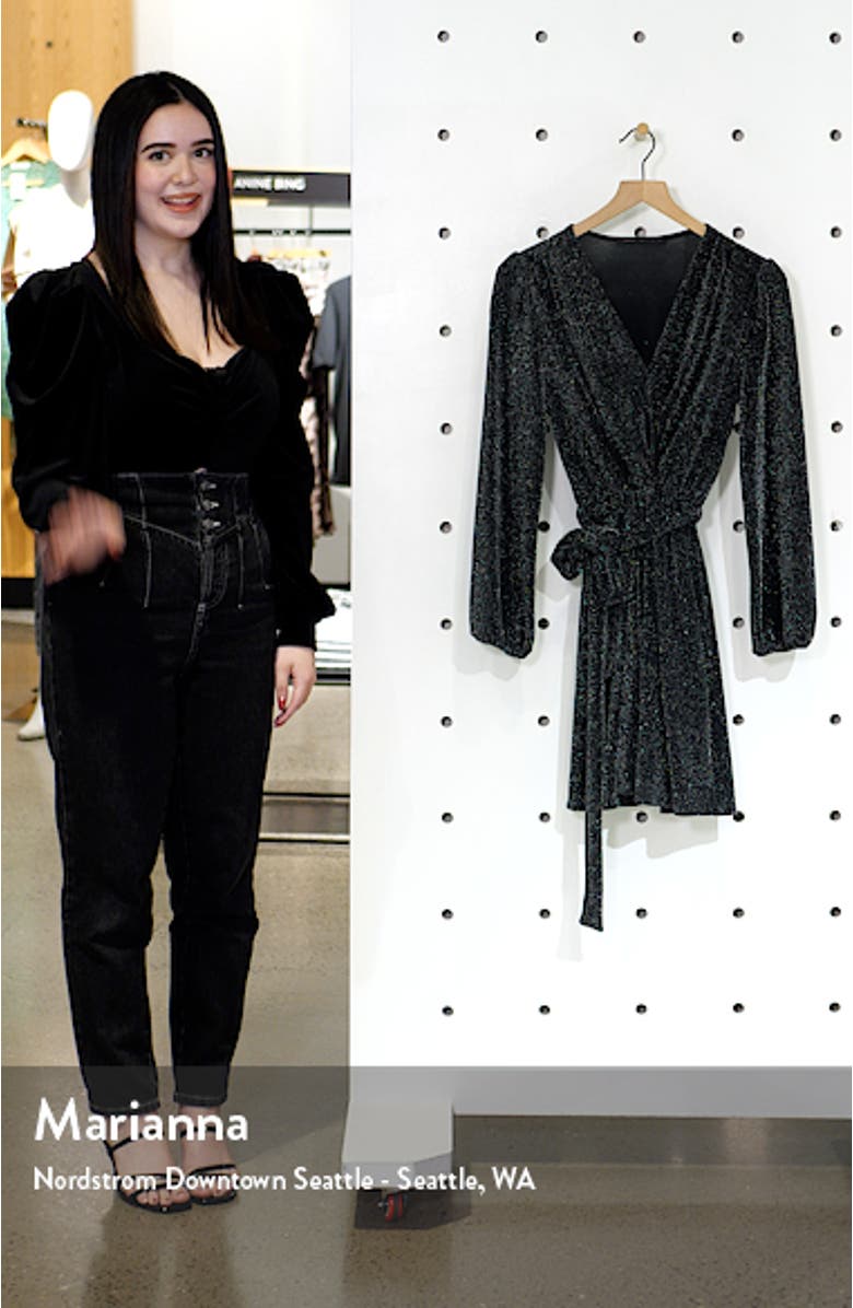 Glitter Wrap Front Long Sleeve Minidress, sales video thumbnail