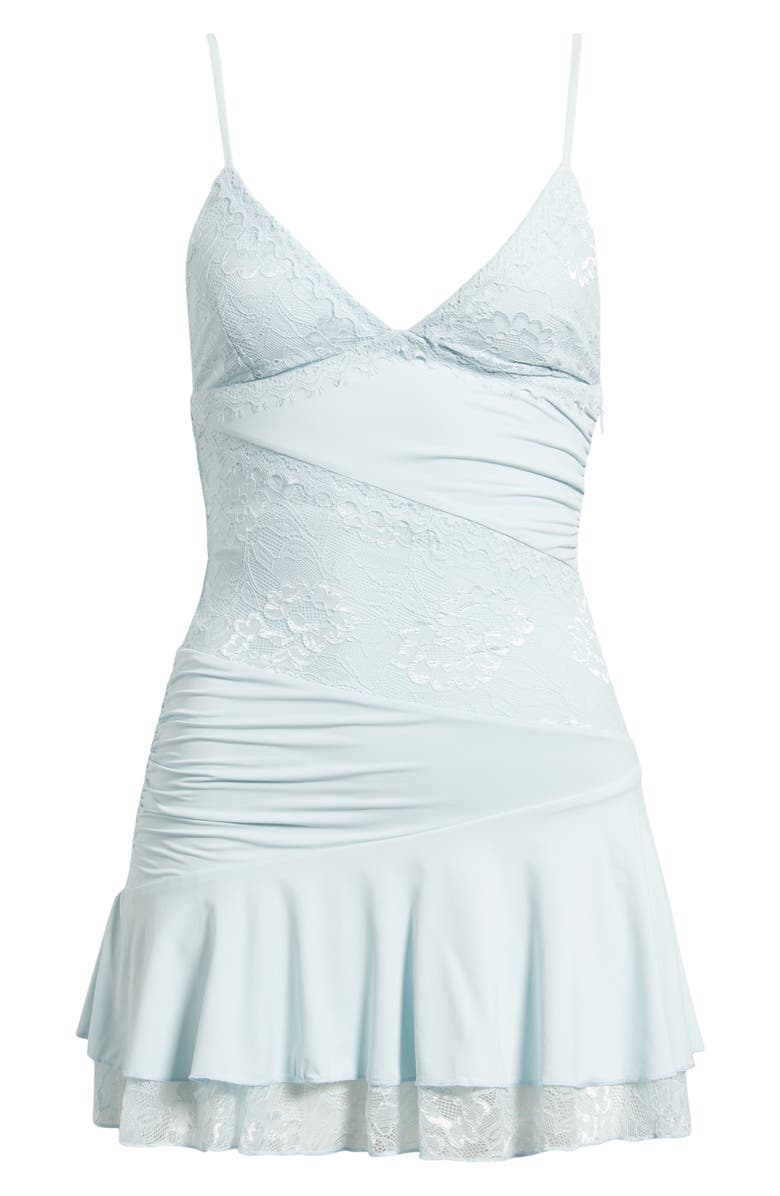 Princess Polly Love Is Alive Lace Trim Minidress, Main, color, Blue