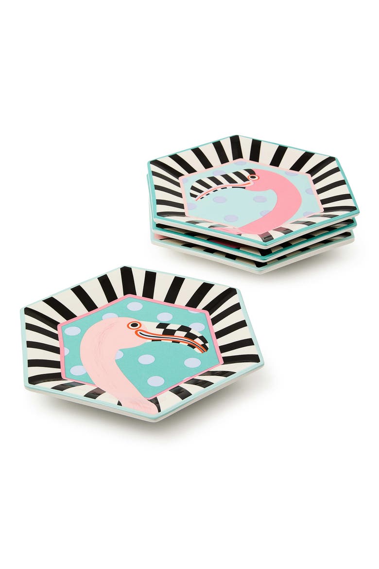 Patience Brewster Flamingo Set of 4 Dessert Plates, Main, color, MULTI