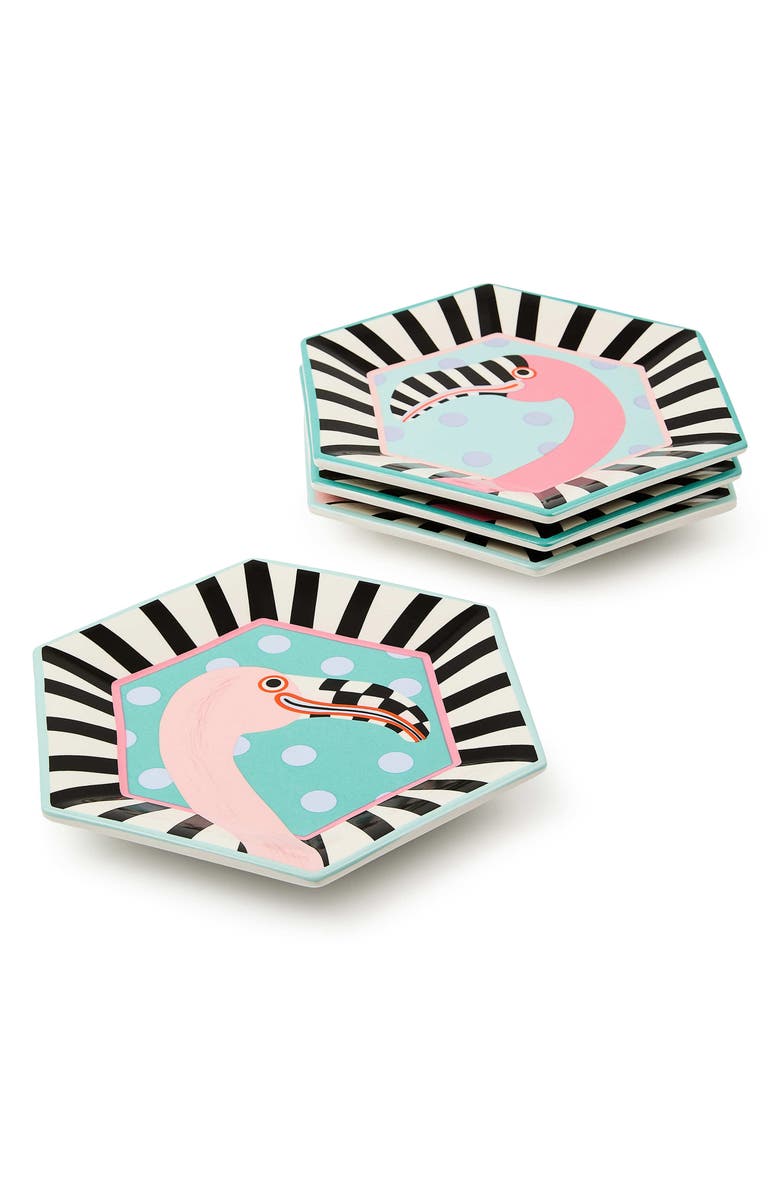 MACKENZIE CHILDS Patience Brewster Flamingo Set of 4 Dessert Plates, Main, color, Multi