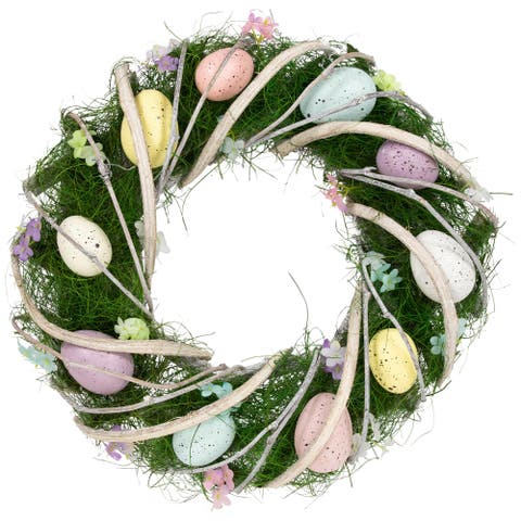 Speckled Eggs and Spring Flowers Small Artificial Easter Wreath - 15"
