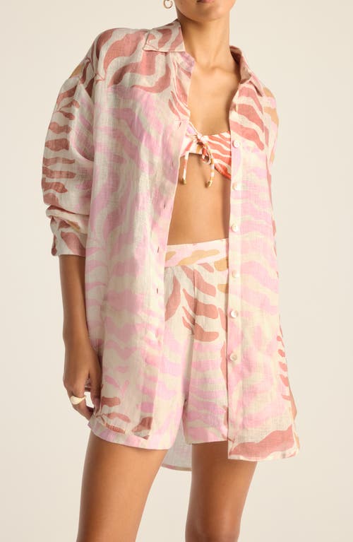 Vitamin A ® Playa Oversize Linen Cover-up Shirt In Gold Coast Ecolinen