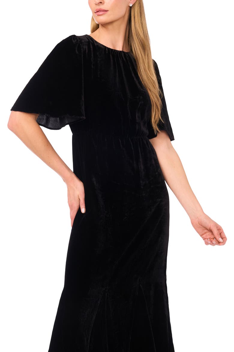 Flounce Sleeve Velvet Dress, Alternate, color, RICH BLACK