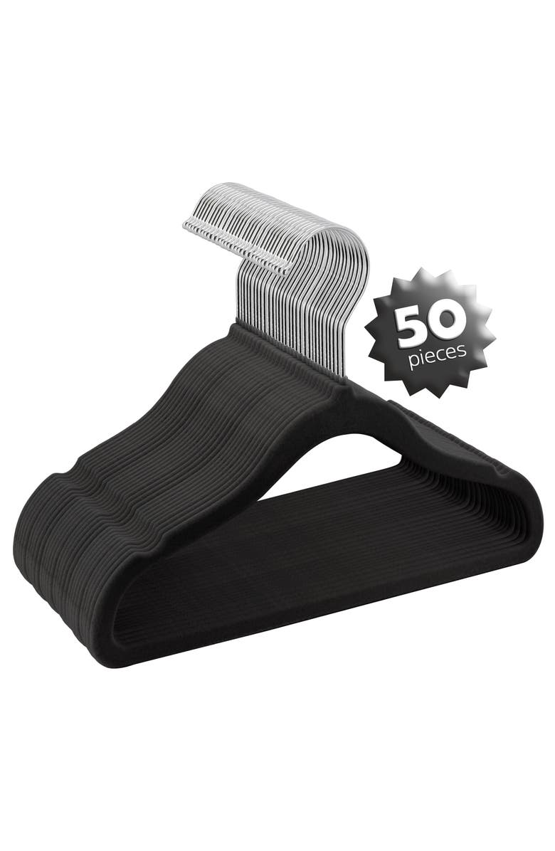 Elama Home 50 Piece Kids Non-Slip Velvet Cloths Hangers with Notched Shoulders, Alternate, color, Black