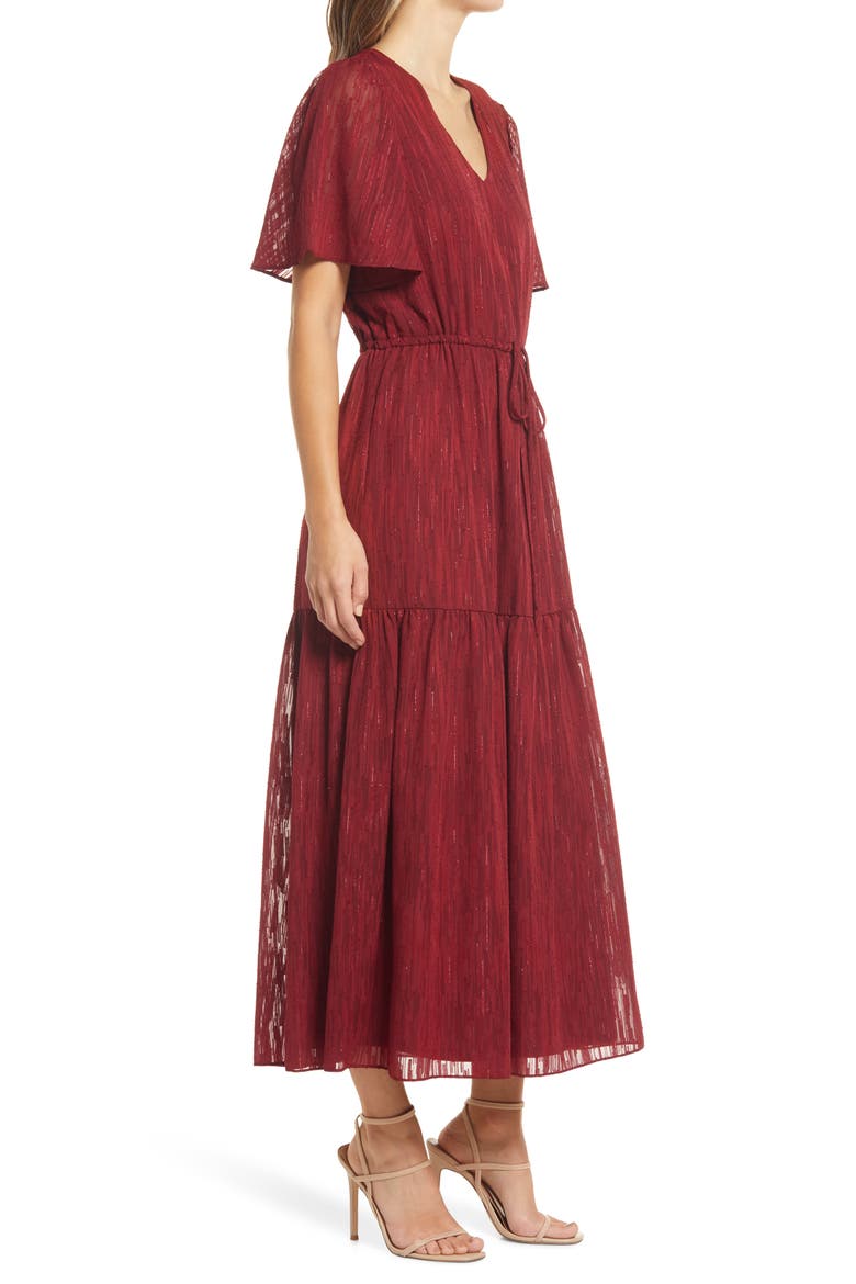 Donna Ricco V-Neck Flutter Sleeve Maxi Dress, Alternate, color, WINE