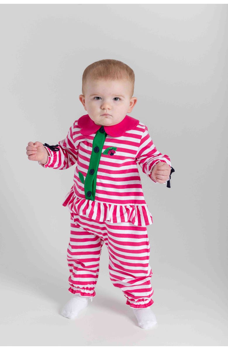 Florence Eiseman Stripe Knit Longall With Ladybug, Alternate, color, Pink, White