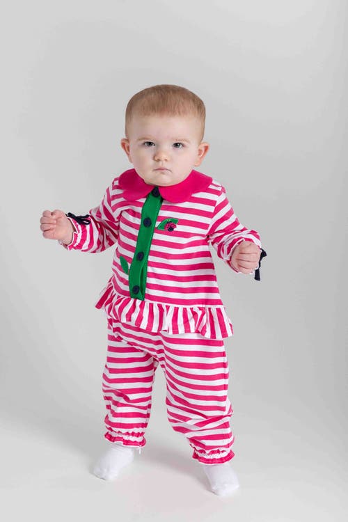 Florence Eiseman Stripe Knit Longall With Ladybug In Pink