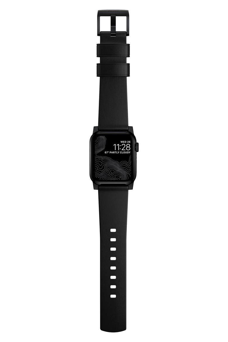 Modern Leather 22mm Apple Watch® Watchband, Alternate, color, BLACK/ BLACK
