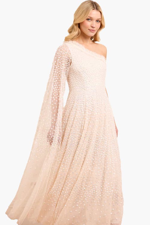 Needle & Thread Scatter Dot One-shoulder Ankle Gown In White