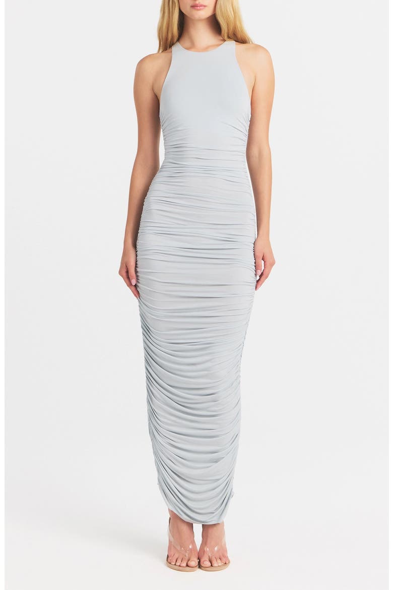 Cupro Jersey Ruched Long Dress, Main, color, PEARL
