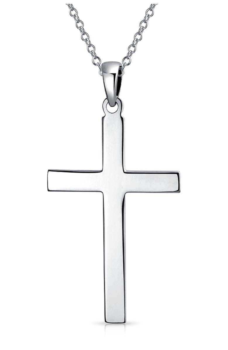 BLING JEWELRY Sterling Silver Cross Pendant Necklace, Main, color, Silver