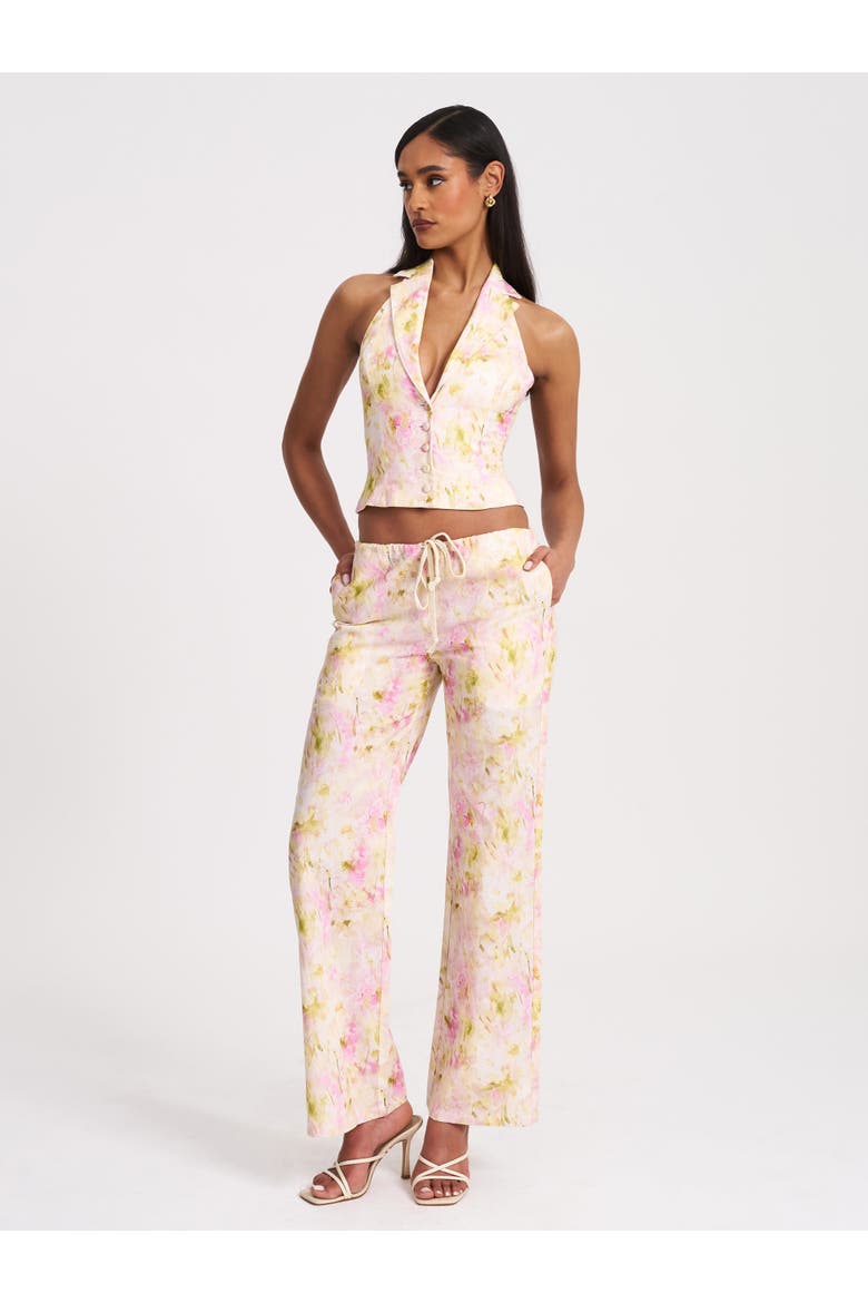 Laureen Floral Linen Straight Pants, Alternate, color, Pink Floral