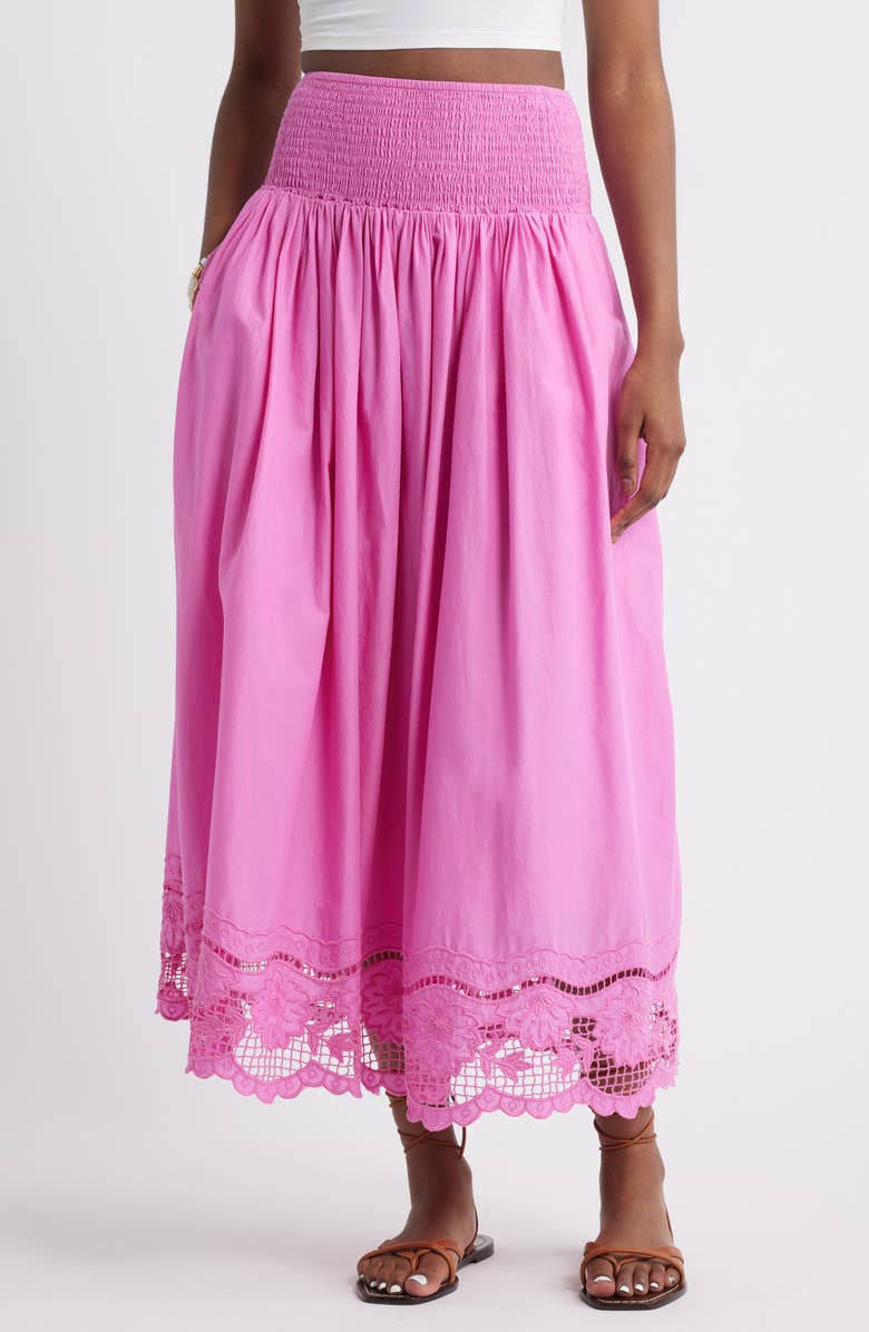 Embroidered Eyelet Cotton Smocked Waist Skirt